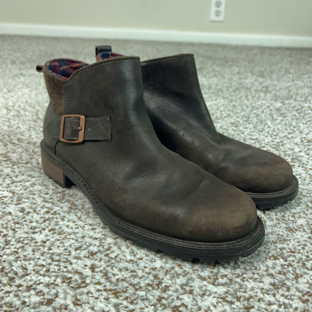 Merrell Boots Womens 7 Brown Leather Wool Lined Ankle Chelsea Waterproof Shoes